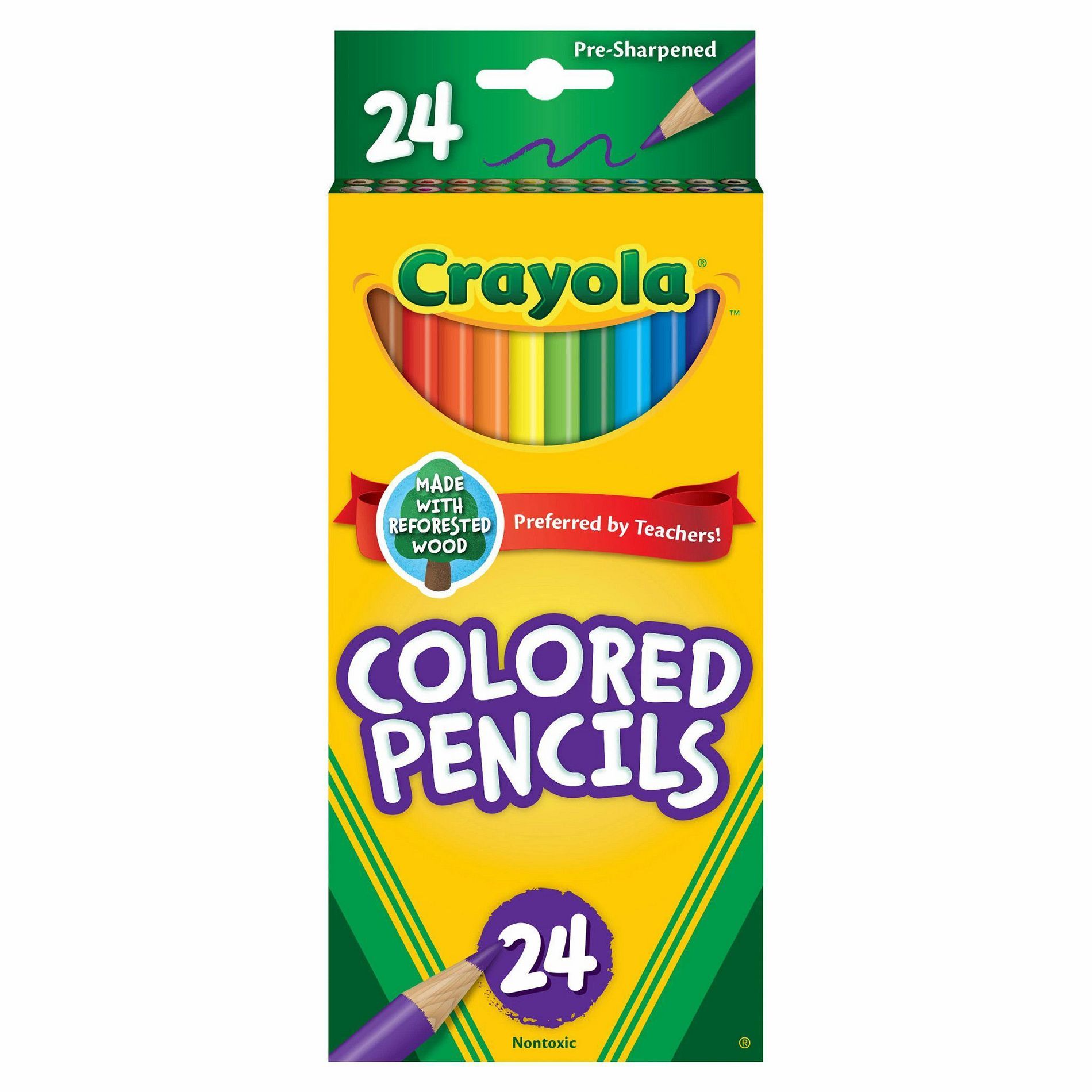 Crayola 24ct Pre-Sharpened Colored Pencils: Multicolor Wax & Wood, Non-Toxic, School Supplies for Kids, 3.3mm Point