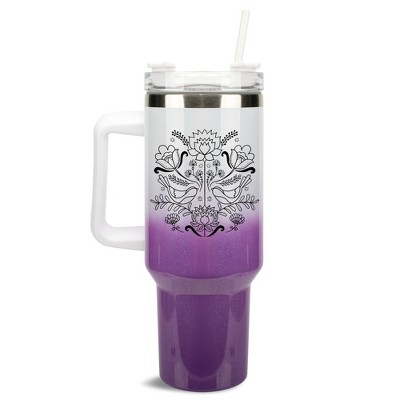 Elanze Designs Love Birds Vintage Floral Damask 40 oz. Stainless Steel, Large Water Bottle Coffee Mug, Spill & Leak Resistant, Thermal Travel Tumbler
