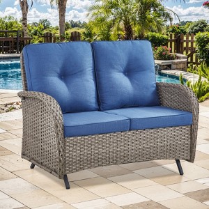 Buenhomino Patio Loveseat Glider Wicker Loveseat Rattan Glider Sofa with Curved Armrest Thicking Back & Seat Cushions for Garden Balcony Backyard - 1 of 4