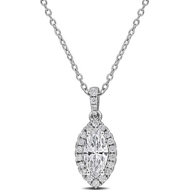 EVERLY JEWELRY | Sterling Silver 1 CT TGW Marquise and Round-Cut Lab-Grown Diamond Halo Pendant with Chain, 17-inch