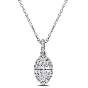EVERLY JEWELRY | Sterling Silver 1 CT TGW Marquise and Round-Cut Lab-Grown Diamond Halo Pendant with Chain, 17-inch - 1 of 4