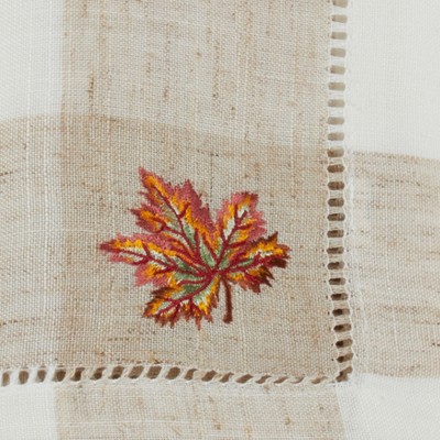 Ivory Hemstitch Placemats with Embroidered Leaf Design, Set of 4