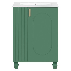 XINGHANZHENXUAN Bathroom Vanity with Sink, Solid Wood Cabinet with Soft-Close Doors, Side Storage & Ceramic Sink (Faucet Not Included) - 1 of 4