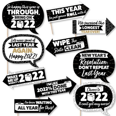 Big Dot of Happiness Funny Rollin' in the New Year - 2022 New Year's Eve Party Photo Booth Props Kit - 10 Piece