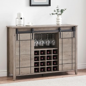Wine Bar Cabinet,47" Farmhouse Coffee Bar Cabinet with Sliding Barn Door, Buffet Sideboard Cabinet with 16 Bottle Wine Rack - 1 of 4