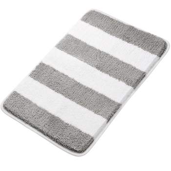 PiccoCasa Microfiber Striped Bathroom Rugs Shaggy Soft Thick Water Absorbent Bath Mat