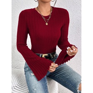 Women's Crew Neck Bell - Sleeve T - Shirt Elegant Commuting Top - 1 of 4
