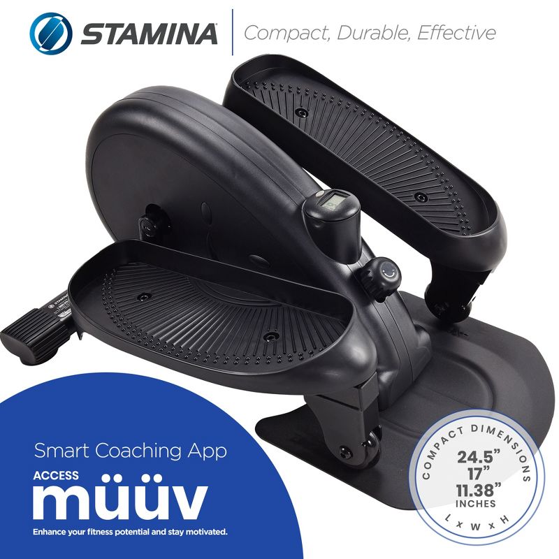 Stamina Inmotion E1000 Compact Lower Body Cardio Workout Strider Elliptical Machine with Exercise Display Tracker and Fitness App, Black, 4 of 7