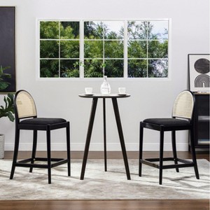 Okak Set of 2 Solid Wood Upholstered Bar Stools for Dining Rooms,Cane Rattan Kitchen Island Counter Chairs with Curved Back - 1 of 4