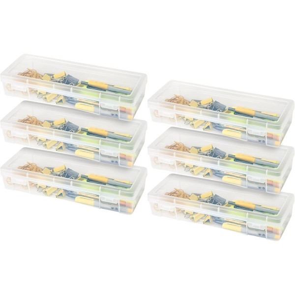 Caja organizadora para lápices IRIS con tapa a presión, estuche de plástico apilable para bolígrafos, transparente, grande, 6 unidades
