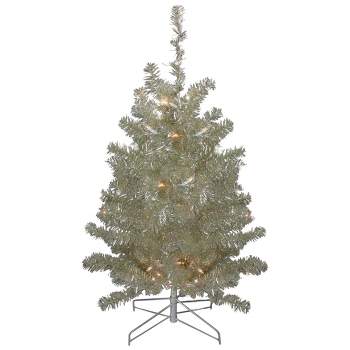 Northlight 3' Metallic Platinum Artificial Tinsel Christmas Tree - Clear Lights