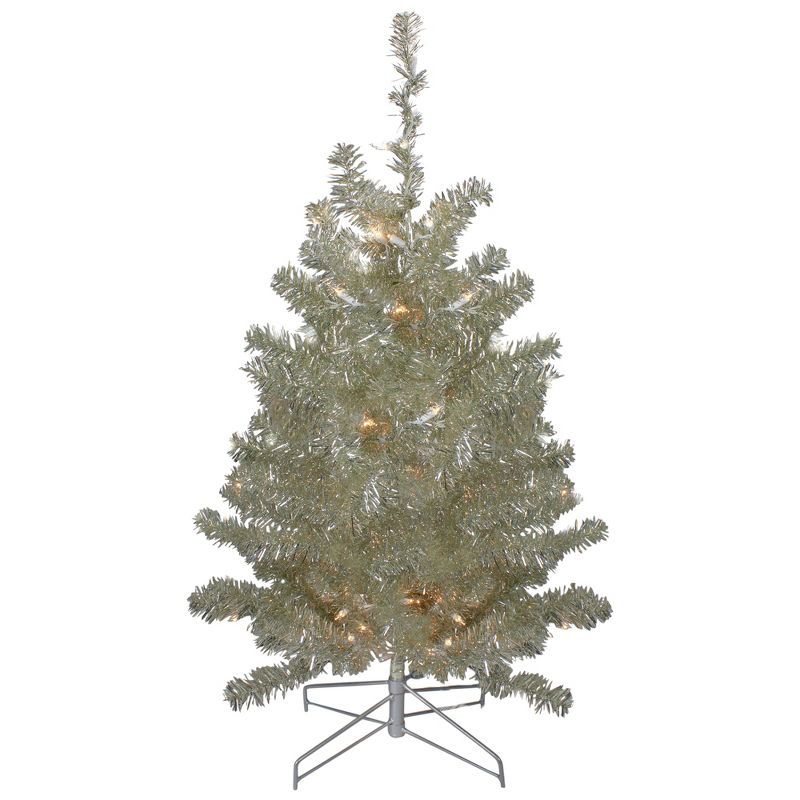 Northlight 3' Metallic Platinum Artificial Tinsel Christmas Tree - Clear Lights, 1 of 7