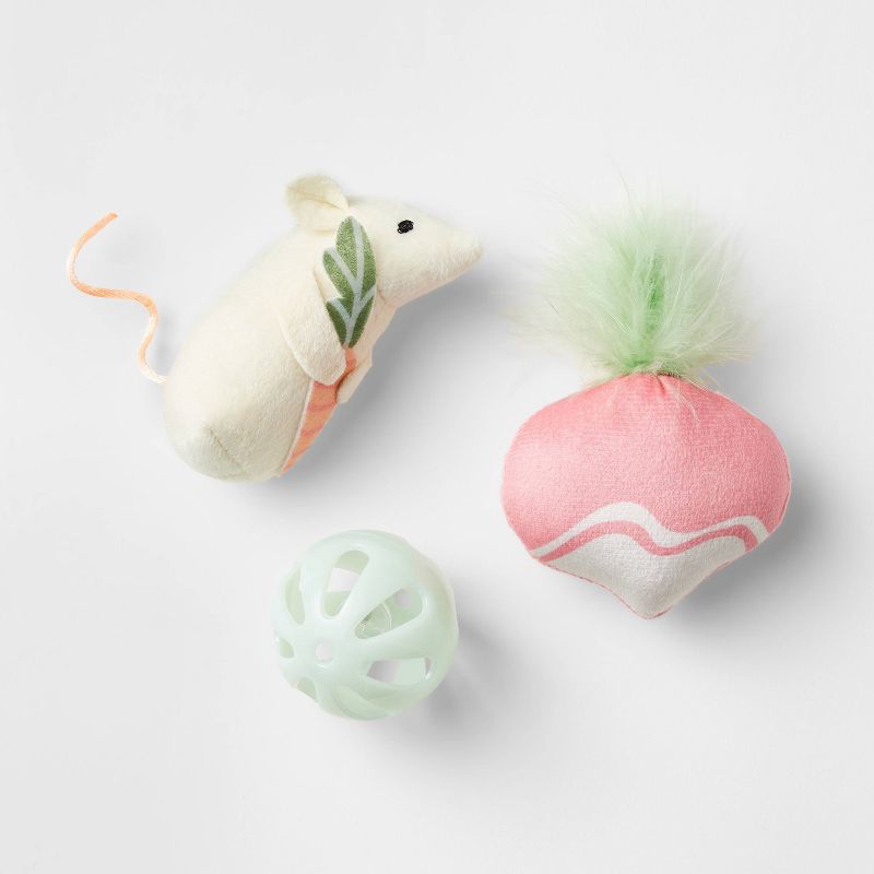 Spring Mouse, Ball and Radish Cat Plush Toy Set - 3pk - Boots &#38; Barkley&#8482;, 1 of 5