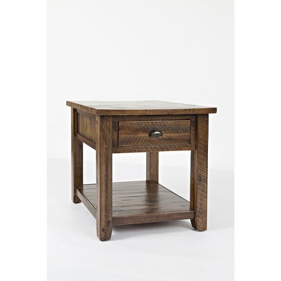Rustic Brown Acacia Wood End Table with Storage