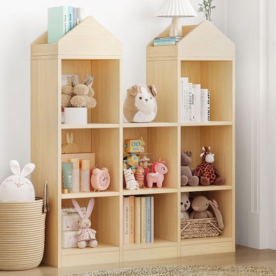 Toy Storage Organizer 8-Cubby Kids Bookshelf Natural Bookcase