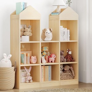 Toy Storage Organizer 8-Cubby Kids Bookshelf Natural Bookcase - 1 of 4
