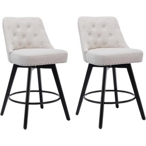 Jojoka Swivel Bar Stools with Back,Counter Height Set of 2,26" H Faux Leather Upholstered Barstools for Kitchen Island - 1 of 4