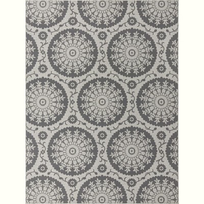 Gray Abstract Easy-Care Synthetic Outdoor Rug 9' x 12'