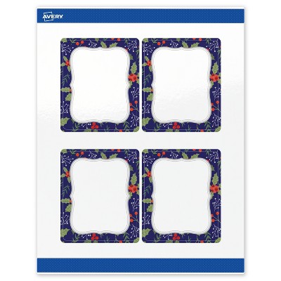 Avery Labels, 4" x 3-1/3", Silver-Navy, Glossy, 40ct
