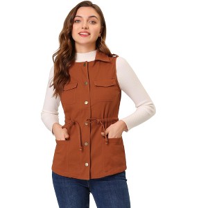 Allegra K Women's Solid Zip Up Sleeveless Utility Anorak Outwear Cargo Vest - 1 of 4