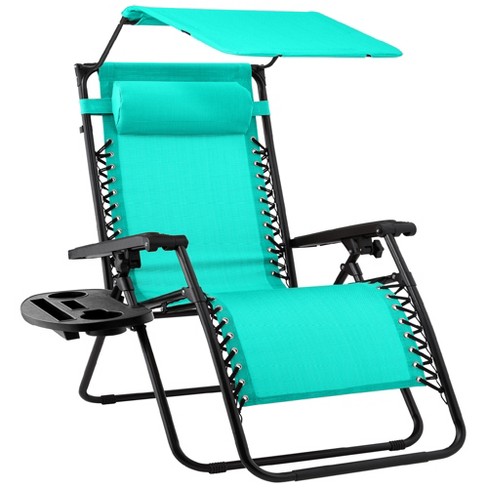 Best Choice Products Folding Zero Gravity Recliner Patio Lounge Chair w Canopy Shade Headrest Tray Mint