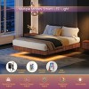 Floating Platform Bed Frame with LED Lights, Wave Wood Texture Bed with Sturdy Metal Slats, No Box Spring Needed-3irtyhousy - 3 of 4
