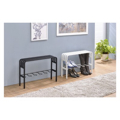 White Metal Entryway Shoe Storage Bench with Curved Wire Frame