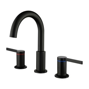 Cobbe Bathroom Sink Faucet 3-Hole 8-Inch Double Handle Widespread Faucet with 360 Degree Swivel Spout Matte Black - 1 of 4