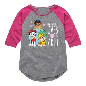 Girls' - Paw Patrol - Loves Earth Shirt Tail Raglan Graphic T-shirt - 1 of 4