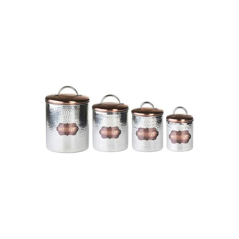 Amici Home Cucina Airtight Kitchen Lidded Canister, Rustic Farmhouse Decor Container, Hammered Metal Countertop Storage Jar, Silver/Bronze, 3 of 6