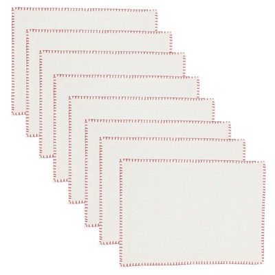 White and Red Cotton Whip Stitched Placemats, Set of 4
