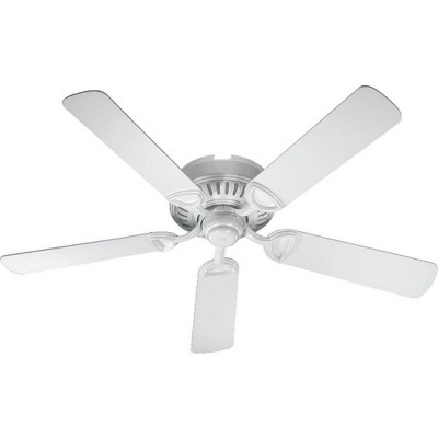 Quorum Lighting Medallion 52 White Ceiling Fan, 5 Blades, Optional Light Kit, 3 Speed, Flush Mount, Dry Rated