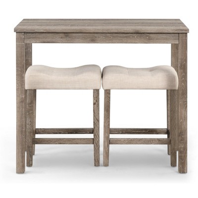 Taupe Rectangular Counter Height 3-Piece Dining Set with Beige Upholstered Stools