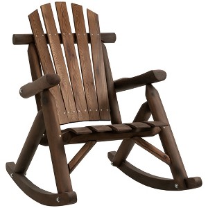 Outdoor Wooden Rocking Chair, Single-Person Adirondack Rocking Patio Chair with Rustic High Back, Slatted Seat and Backrest for Indoor, Garden - 1 of 4