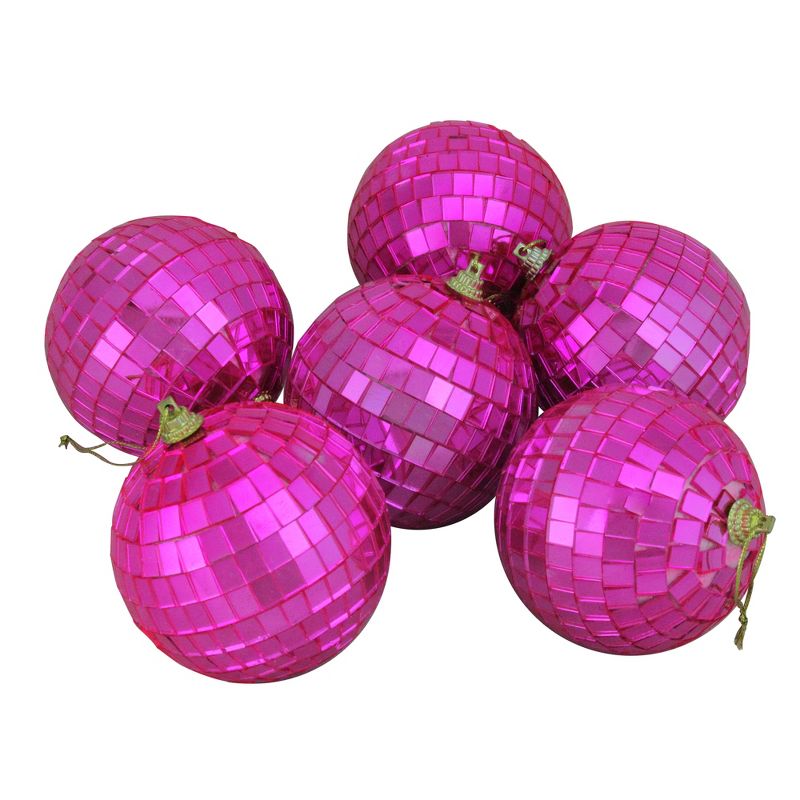 Northlight 6ct Mirrored Glass Disco Ball Christmas Ornament Set 3.25" - Pink, 1 of 2