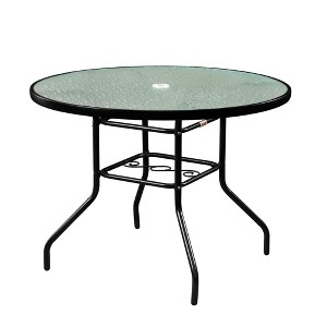Garden Elements Outdoor Dining Table Patio Furniture, Round Steel Base and Rim with Waterwave Glass Top, Black, 40" - 1 of 3