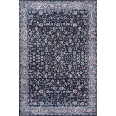 Kemer Black and Blue Washable Synthetic Persian Area Rug