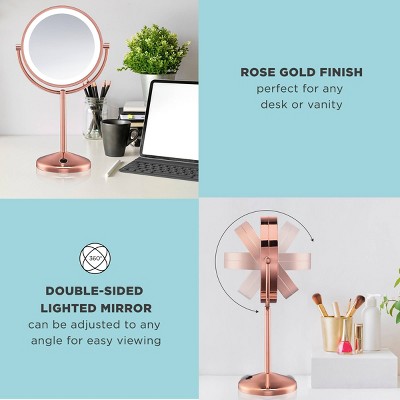 Rose Gold LED Lighted Double-Sided Magnifying Makeup Mirror