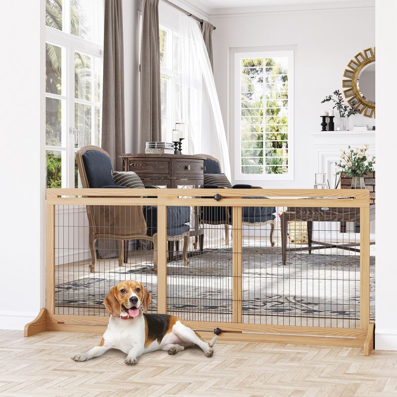 PawHut 72" W x 27.25" H Extra Wide Freestanding Pet Gate with Adjustable Length Dog, Cat, Barrier for House, Doorway, Hallway, 3 of 7