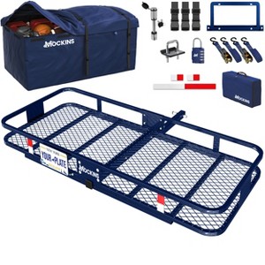 Mockins 60"x30"x6" Navy Hitch Cargo Rack with 30 Cu.Ft. Navy Waterproof Bag, License Plate Holder and Cargo Carrier Accessories - 1 of 4