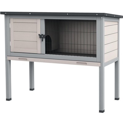 PawHut Elevated Rabbit Hutch Bunny Hutch with Hinged Asphalt Roof, Removable Tray, Fir Wood Bunny Cage for Indoor/Outdoor