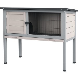 PawHut Elevated Rabbit Hutch Bunny Hutch with Hinged Asphalt Roof, Removable Tray, Fir Wood Bunny Cage for Indoor/Outdoor - 1 of 4