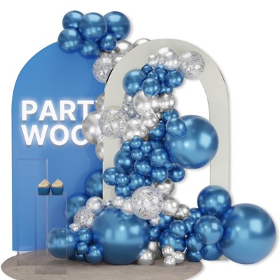 PartyWoo Balloons Blue Silver Metallic Metallic 18 12 10 5 Inch 100 pcs