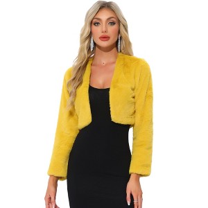 Allegra K Women's Cropped Open Front Collarless Faux Fur Jacket - 1 of 4