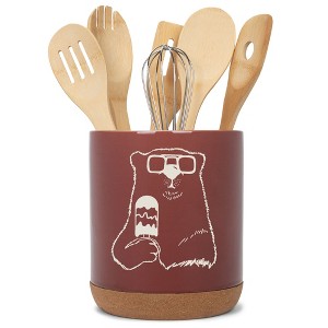 Elanze Designs Kitchen Utensil Holder With Non Slip Cork Base Large 8 Inch Ceramic Storage Crock Quirky Fun Countertop Organizer Polar Bear Sunglasses - 1 of 4