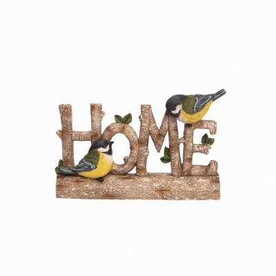 Transpac Resin 8" Brown Spring HOME Bird Theme Word Block