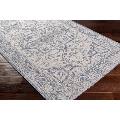 Ivory and Navy Synthetic Fur Stain-resistant Rectangular Rug 5'3" x 7'