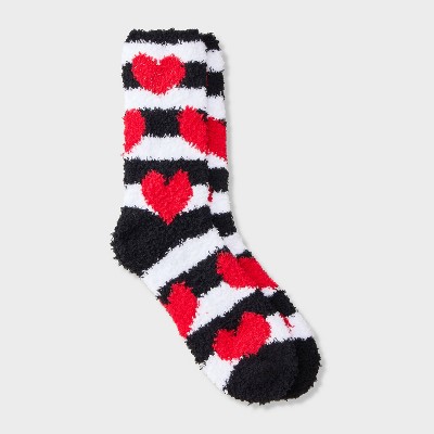 Women's Stripes & Hearts Valentine's Day Cozy Crew Socks - Black 4-10