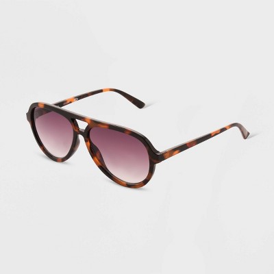 Women's Tortoise Print Shiny Plastic Metal Aviator Sunglasses - Universal Thread Dark Brown: Scratch-Resistant, UV Protection - image 2