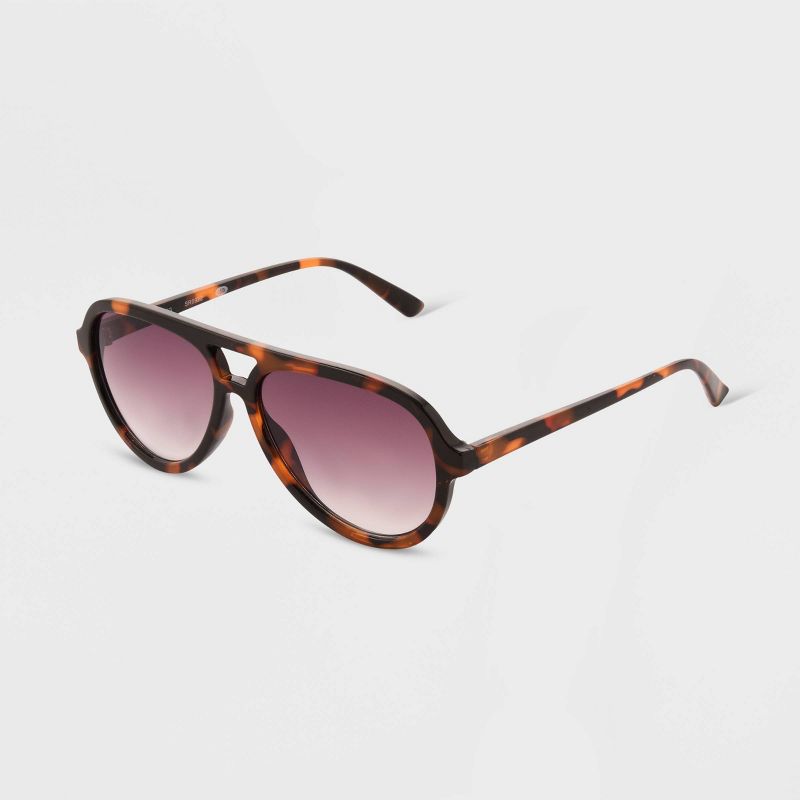 Women&#39;s Tortoise Print Shiny Plastic Metal Aviator Sunglasses - Universal Thread&#8482; Dark Brown, 3 of 4